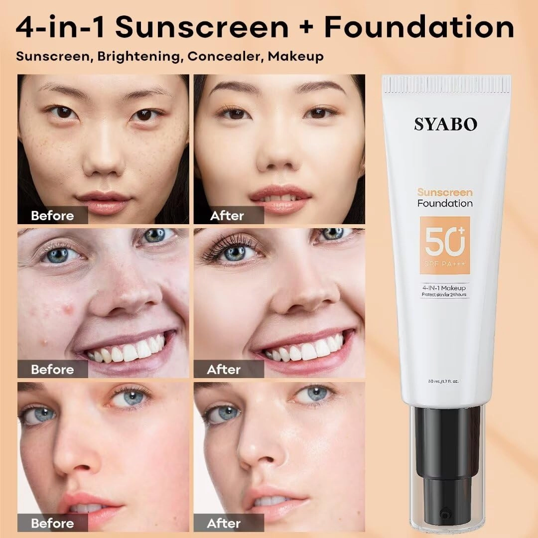 SPF 50 Tinted Sunscreen, Face Sunscreen Hydrating Sun Essence, Lightweight Concealer Sunscreen, Travel Size Against UVA and UVB Sun Protection, Ivory 50ml / 1.7oz