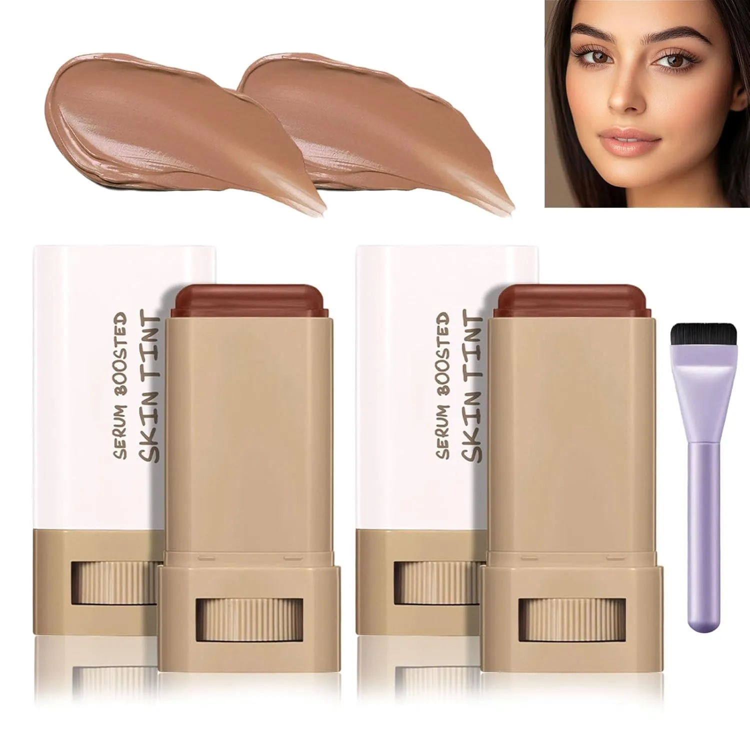 Splendor Serum Boosted Skin Tint Balm, Splendor Balm Solid Tinted Moisturizing Serum Contour Stick Foundation Face Stick, Sweat-proof Portable for Women of All Skin Tones (#6-2PCS)
