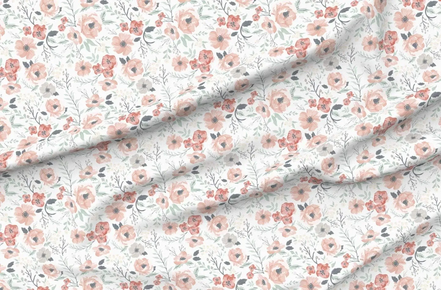 Spoonflower Fabric - Soft Meadow Floral Hibiscus Coral Girl Sage Berries Flowers Blush Pink Printed on Upholstery Velvet Fabric Fat Quarter - Upholstery Home Decor Bottomweight Apparel