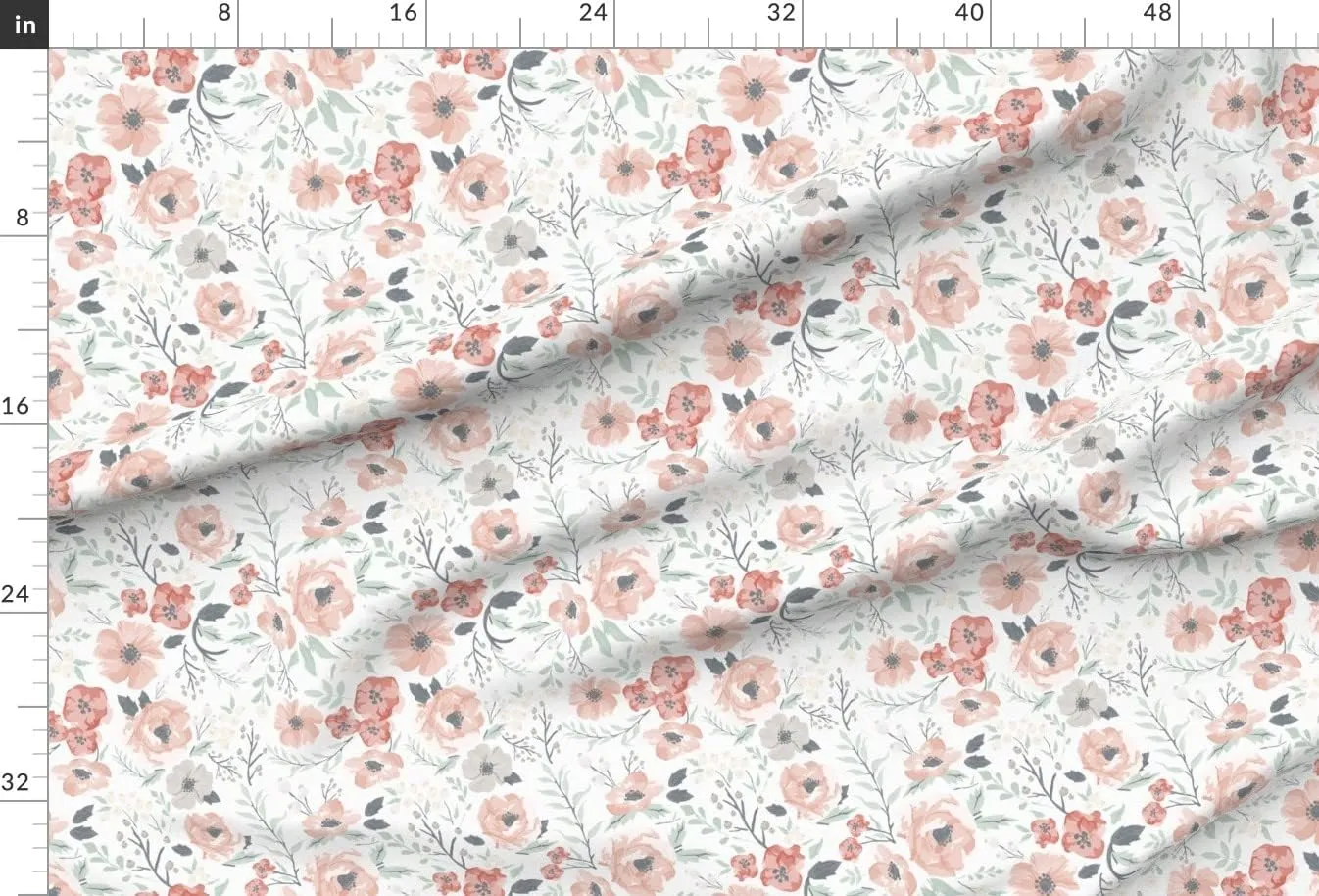 Spoonflower Fabric - Soft Meadow Floral Hibiscus Coral Girl Sage Berries Flowers Blush Pink Printed on Upholstery Velvet Fabric Fat Quarter - Upholstery Home Decor Bottomweight Apparel