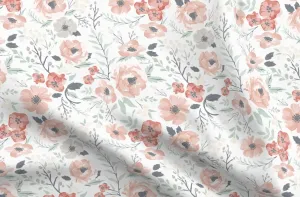 Spoonflower Fabric - Soft Meadow Floral Hibiscus Coral Girl Sage Berries Flowers Blush Pink Printed on Upholstery Velvet Fabric Fat Quarter - Upholstery Home Decor Bottomweight Apparel
