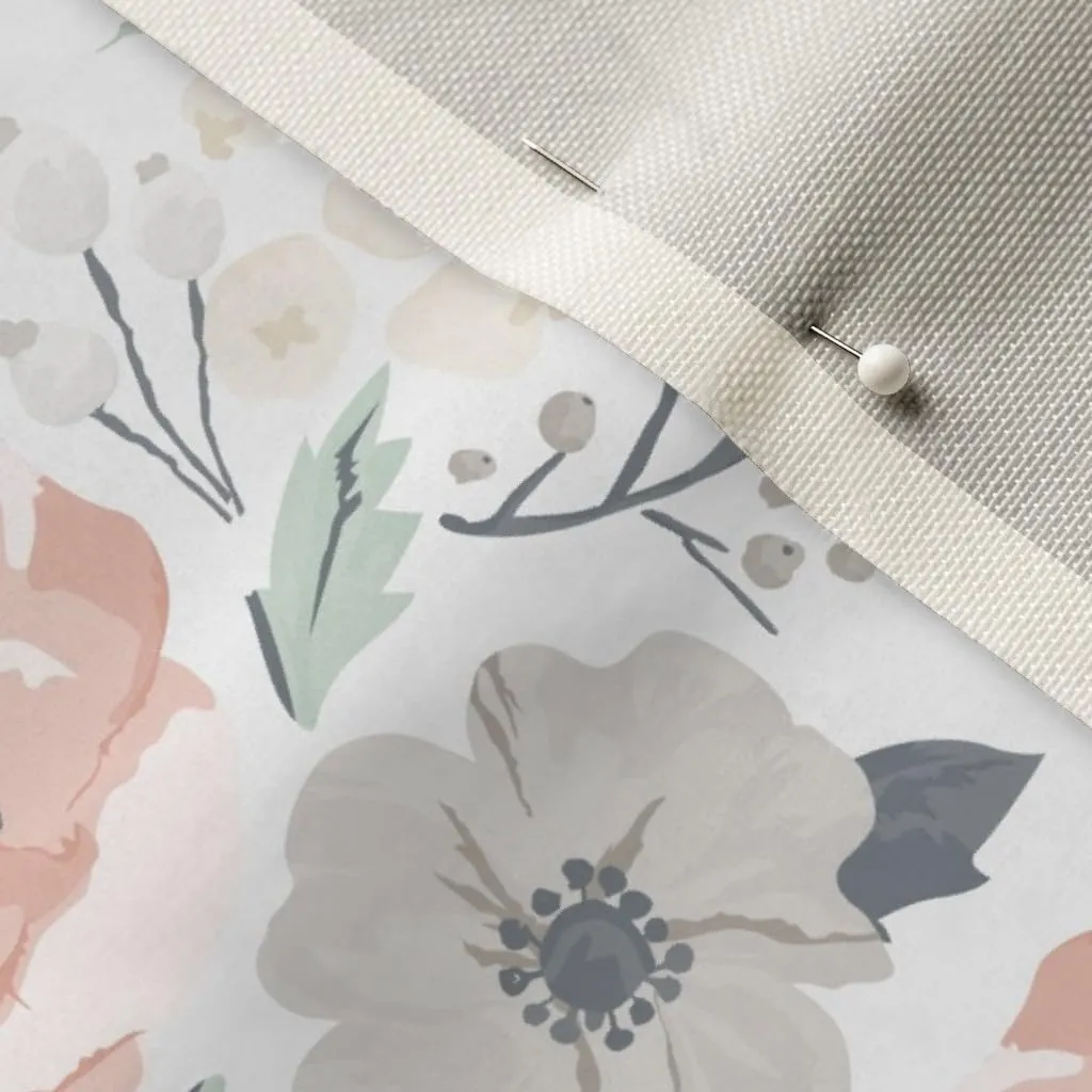Spoonflower Fabric - Soft Meadow Floral Hibiscus Coral Girl Sage Berries Flowers Blush Pink Printed on Upholstery Velvet Fabric Fat Quarter - Upholstery Home Decor Bottomweight Apparel