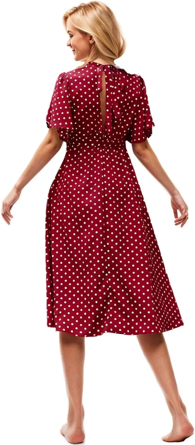 Spring Maternity Dress,Polka dot midi Dresses wrap Casual Flowy Plus Size Spring Dresses for Women Party