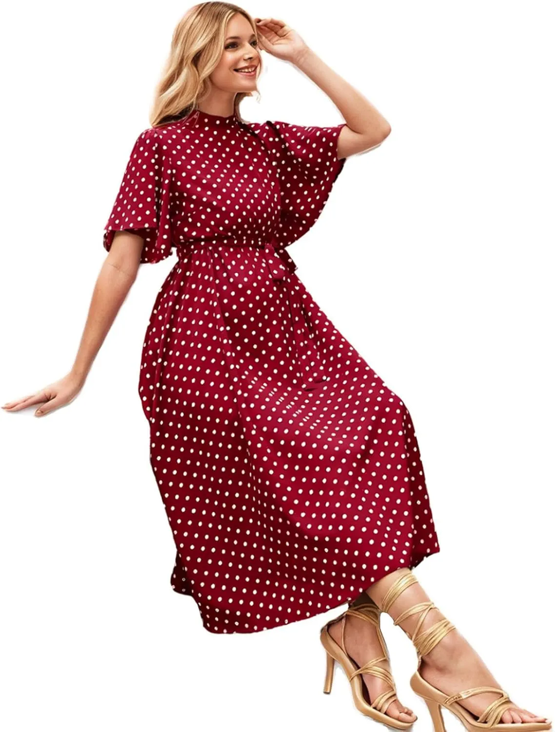 Spring Maternity Dress,Polka dot midi Dresses wrap Casual Flowy Plus Size Spring Dresses for Women Party
