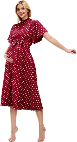 Spring Maternity Dress,Polka dot midi Dresses wrap Casual Flowy Plus Size Spring Dresses for Women Party