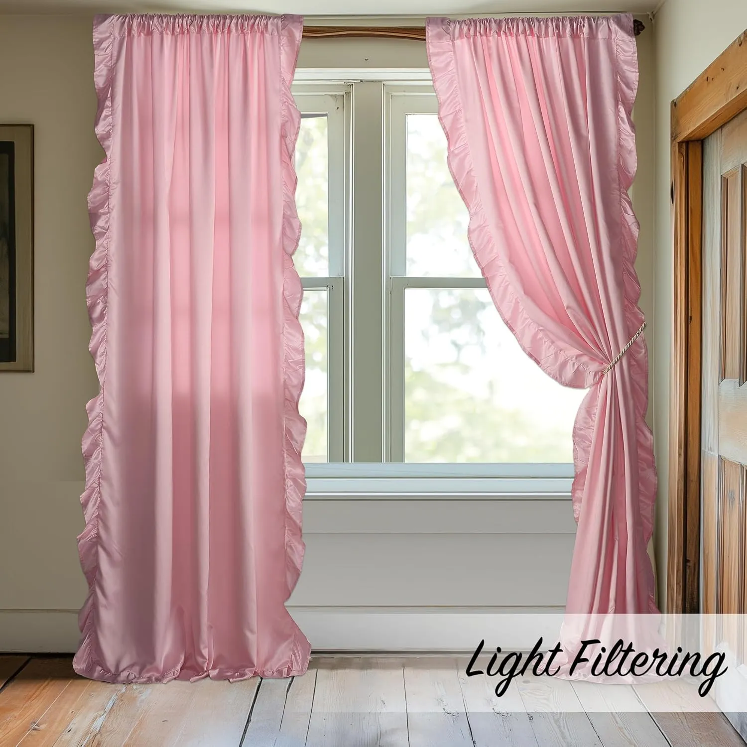 StangH Blush Pink Curtains 84 inch Length,Scalloped Curtains Feminine Decor Nursery Curtain French Country Ruffle Window Drapes for Girls Room/Dressing Room, Rod Pocket, W52 x L84, 2 Panels
