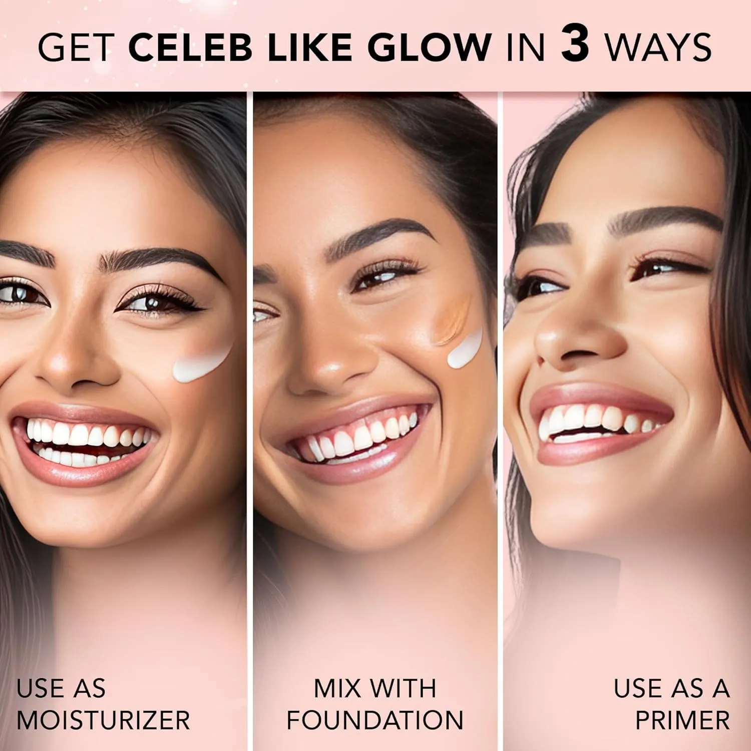 Strobe Cream Rose Gold, Primer and Highlighter with Shea Butter, 30ml Moisturizing Makeup Base (Peach)