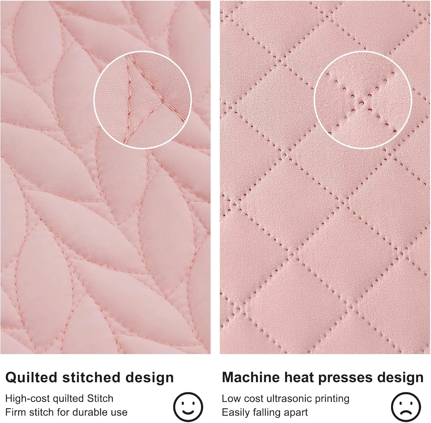 SunStyle Home Pink Quilt Queen Size Quilt Bedding Set, Lightweight Bedspread Full Soft Reversible Coverlet for All Season 3pcs Leaf Embroidered Luxury Durable Quilted Stitching Bed Set Blush