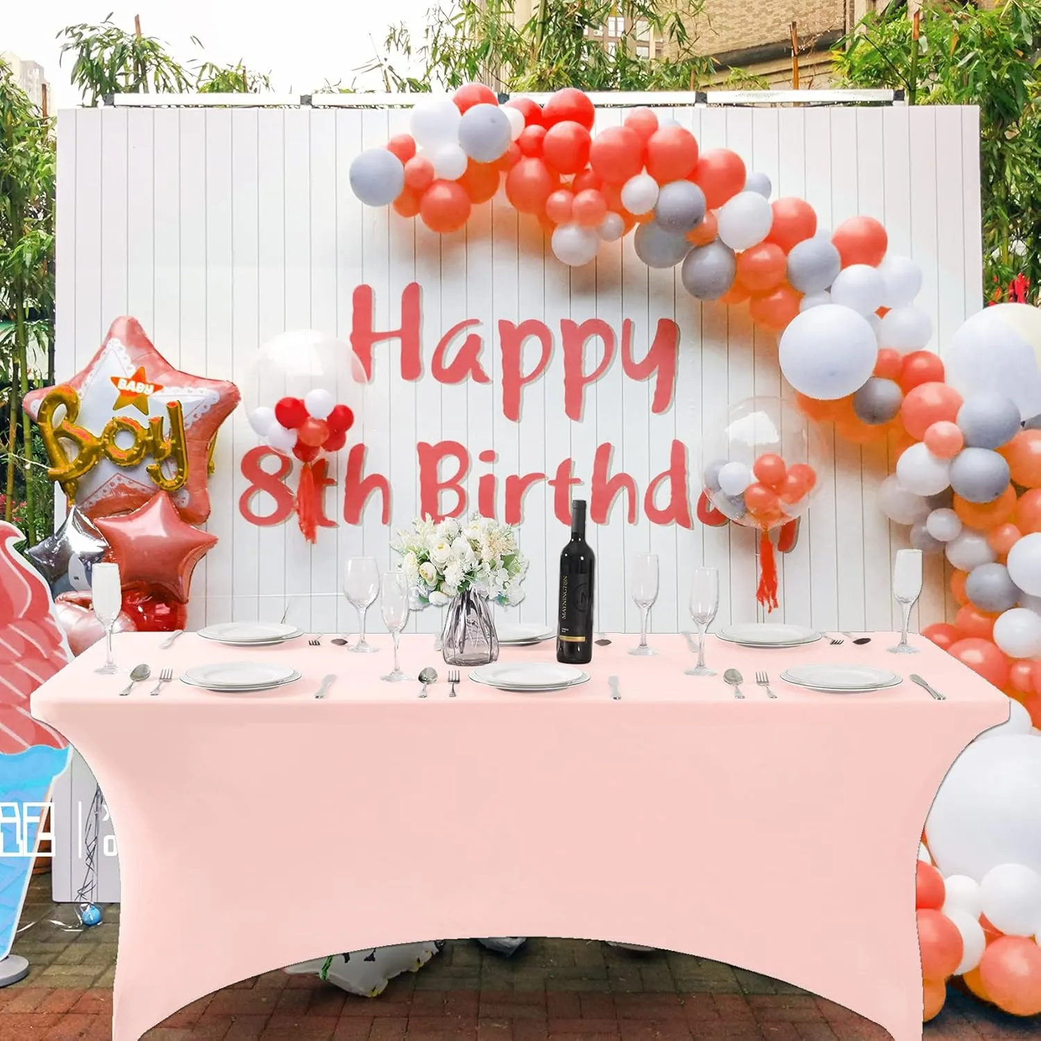 SuperO 2Pack Waterproof Spandex Table Cover for 4FT Table Universal Fitted Stretch Tablecloth for Party, Banquet, Wedding and Events-Blush Pink