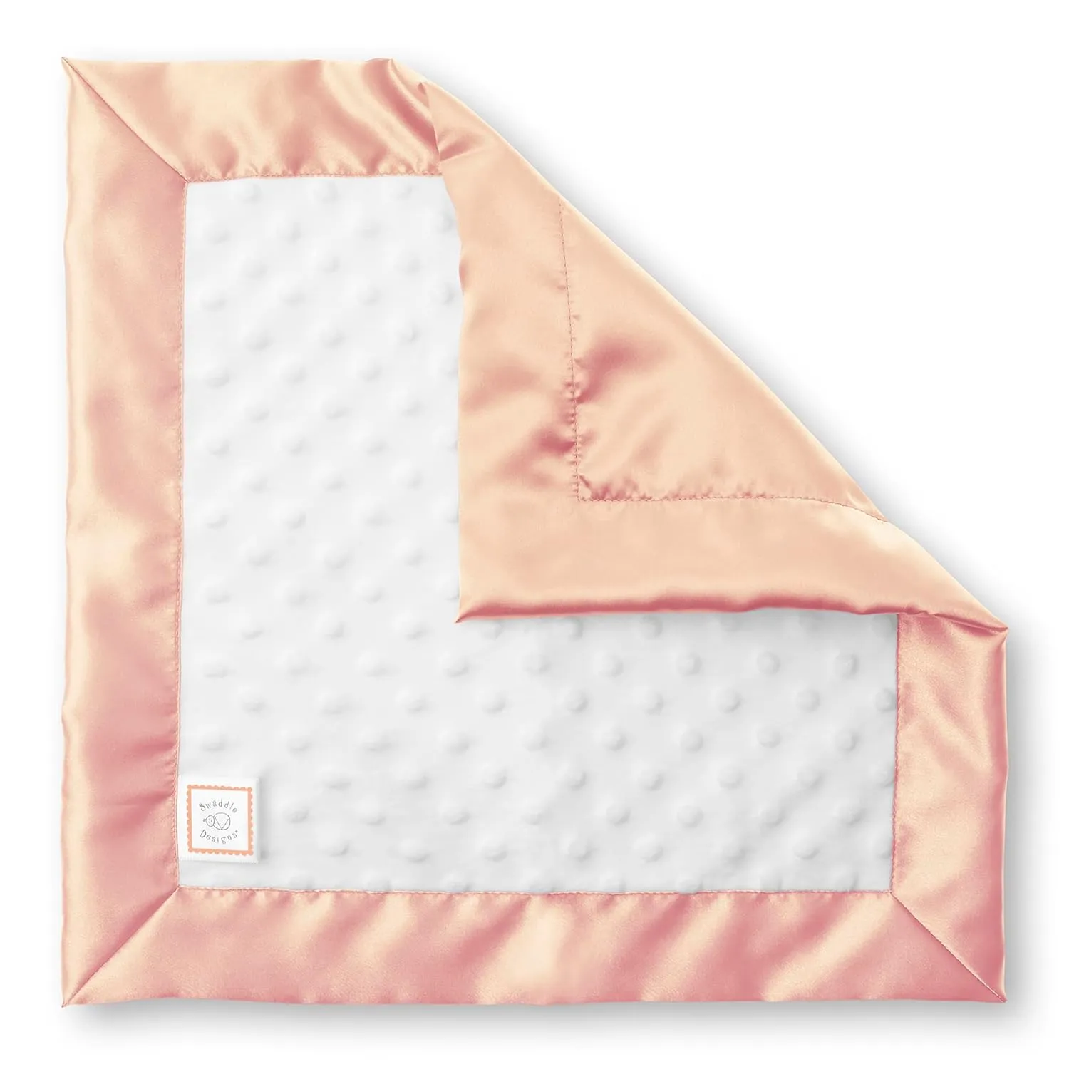 SwaddleDesigns Baby Lovie, Small Security Blanket, Plush Dots with Satin Trim, Peach Blush