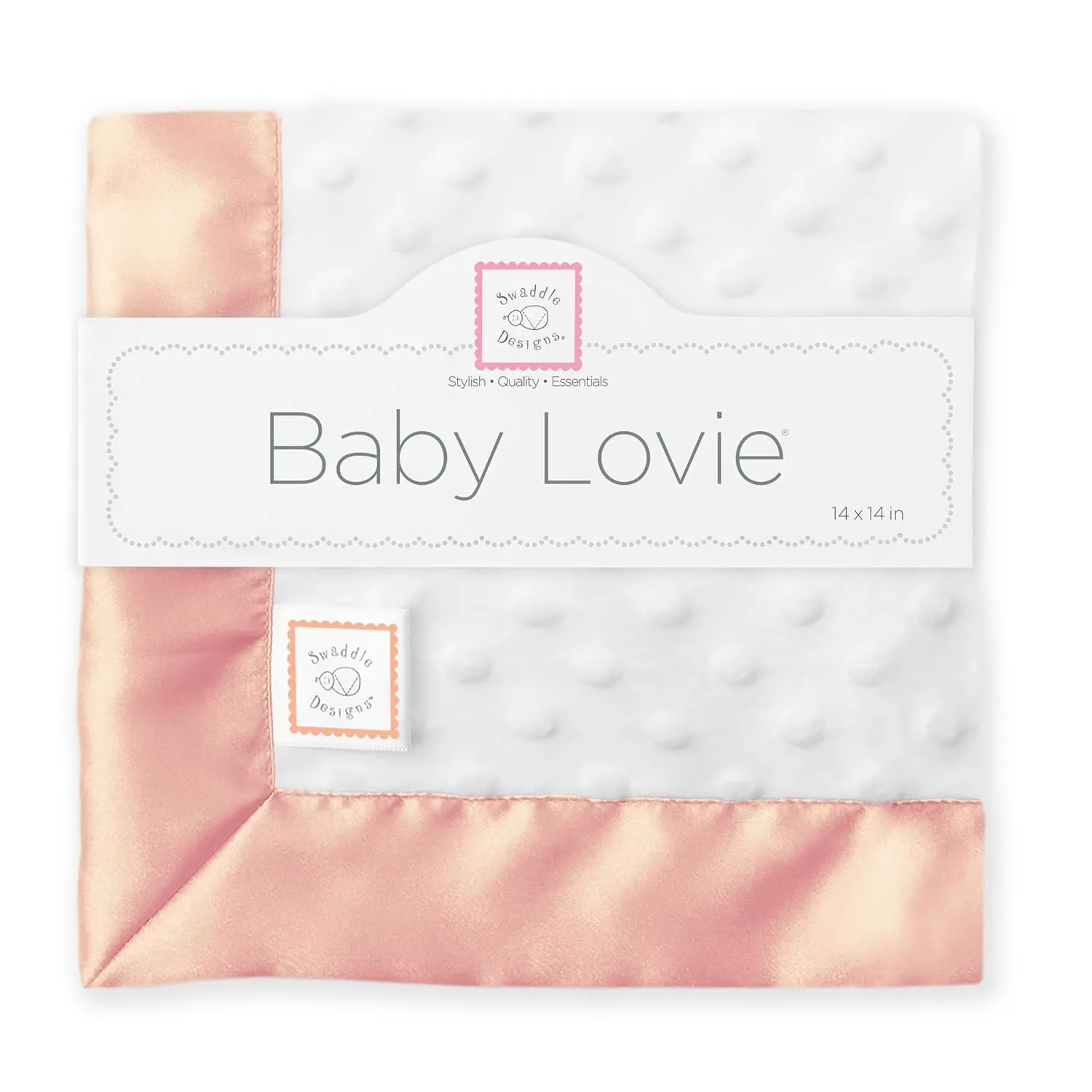 SwaddleDesigns Baby Lovie, Small Security Blanket, Plush Dots with Satin Trim, Peach Blush