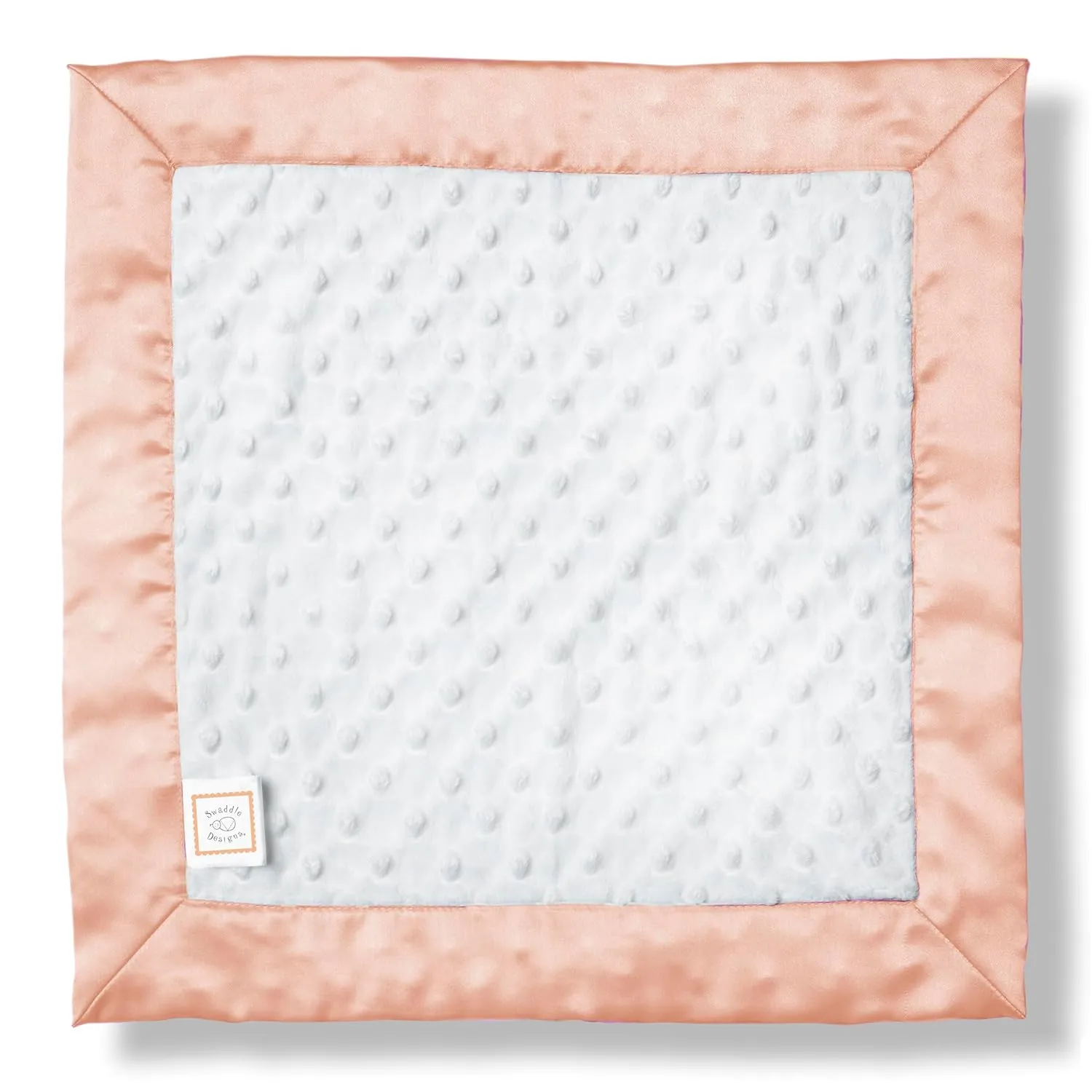 SwaddleDesigns Baby Lovie, Small Security Blanket, Plush Dots with Satin Trim, Peach Blush