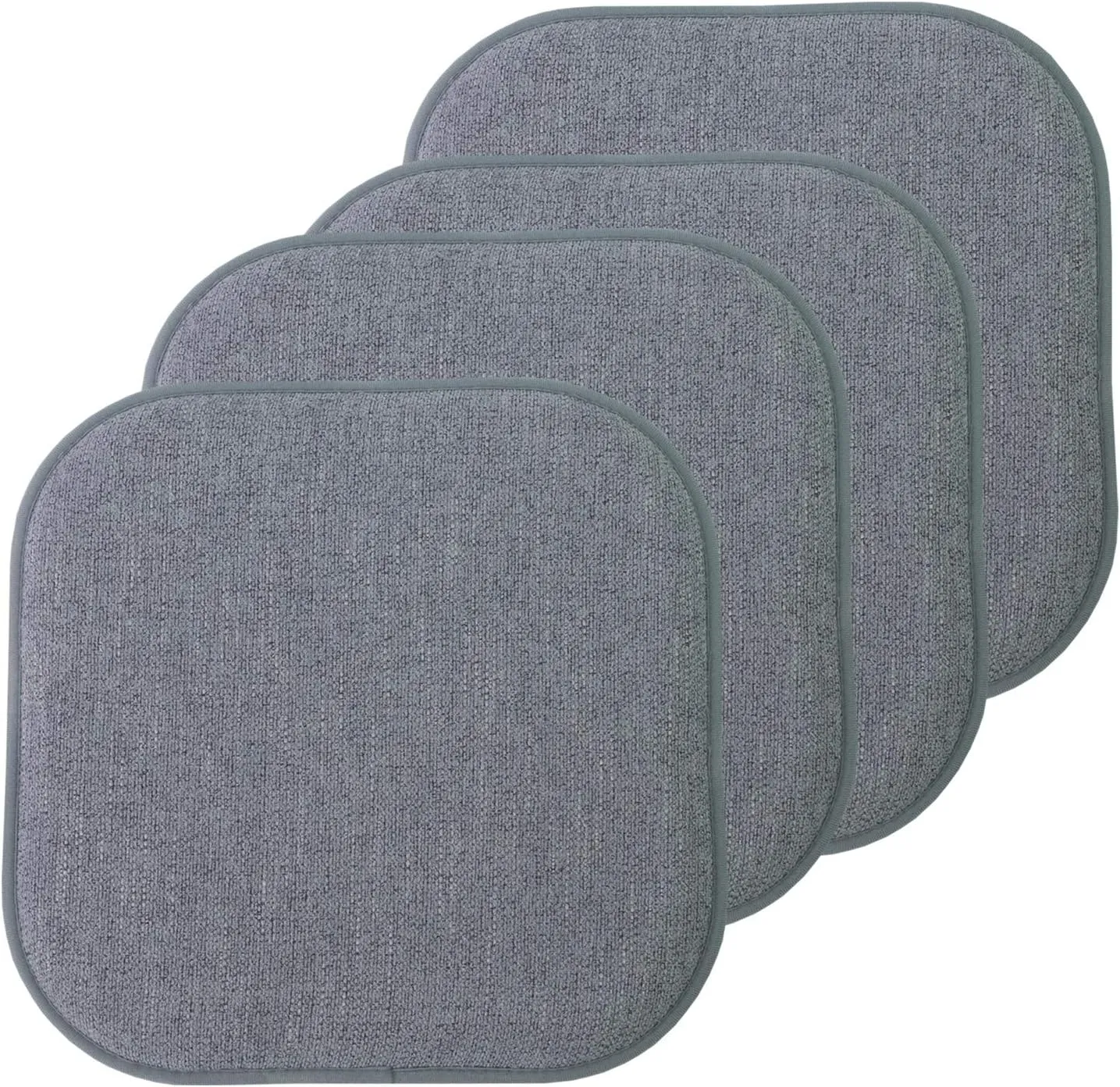 Sweet Home Collection Chair Cushion Memory Foam Pads Honeycomb Pattern Slip Non Skid Rubber Back Rounded Square 16" x 16" Seat Cover, 4 Pack, Alexis Blue/Gray