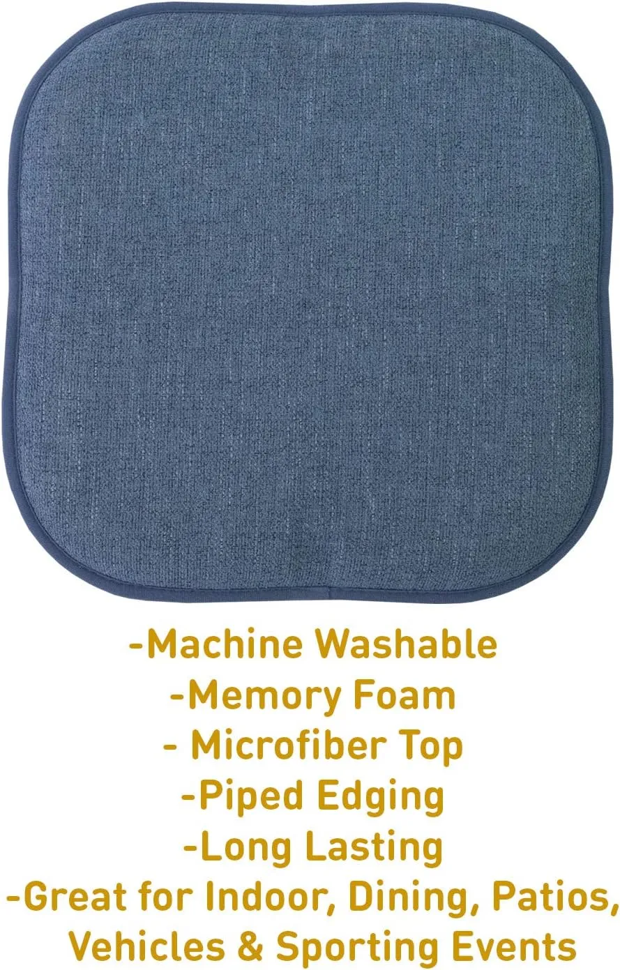 Sweet Home Collection Chair Cushion Memory Foam Pads Honeycomb Pattern Slip Non Skid Rubber Back Rounded Square 16" x 16" Seat Cover, 4 Pack, Alexis Denim
