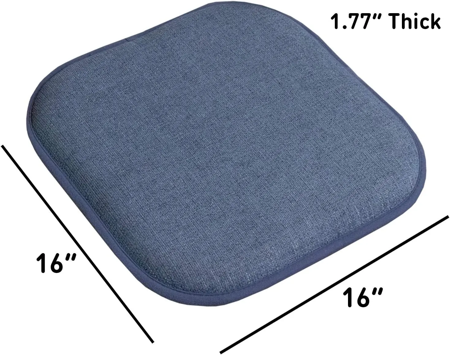 Sweet Home Collection Chair Cushion Memory Foam Pads Honeycomb Pattern Slip Non Skid Rubber Back Rounded Square 16" x 16" Seat Cover, 4 Pack, Alexis Denim
