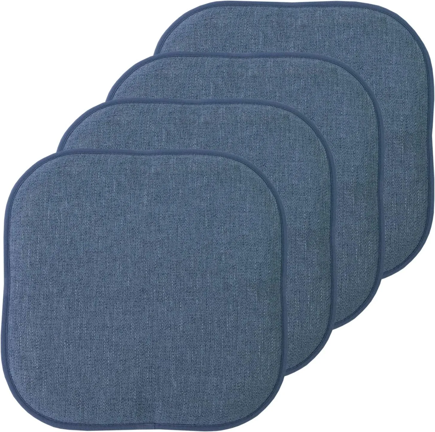 Sweet Home Collection Chair Cushion Memory Foam Pads Honeycomb Pattern Slip Non Skid Rubber Back Rounded Square 16" x 16" Seat Cover, 4 Pack, Alexis Denim
