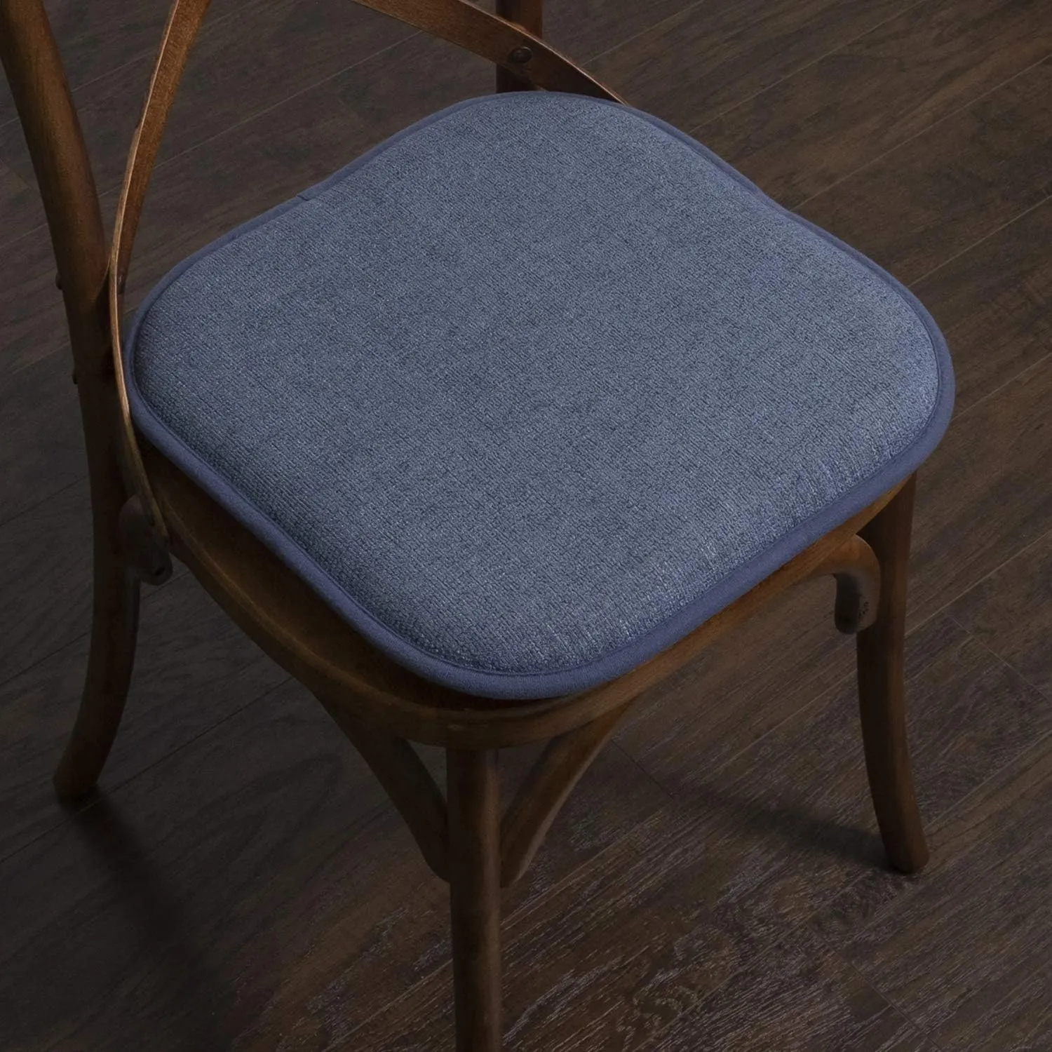 Sweet Home Collection Chair Cushion Memory Foam Pads Honeycomb Pattern Slip Non Skid Rubber Back Rounded Square 16" x 16" Seat Cover, 4 Pack, Alexis Denim