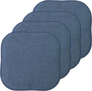 Sweet Home Collection Chair Cushion Memory Foam Pads Honeycomb Pattern Slip Non Skid Rubber Back Rounded Square 16" x 16" Seat Cover, 4 Pack, Alexis Denim