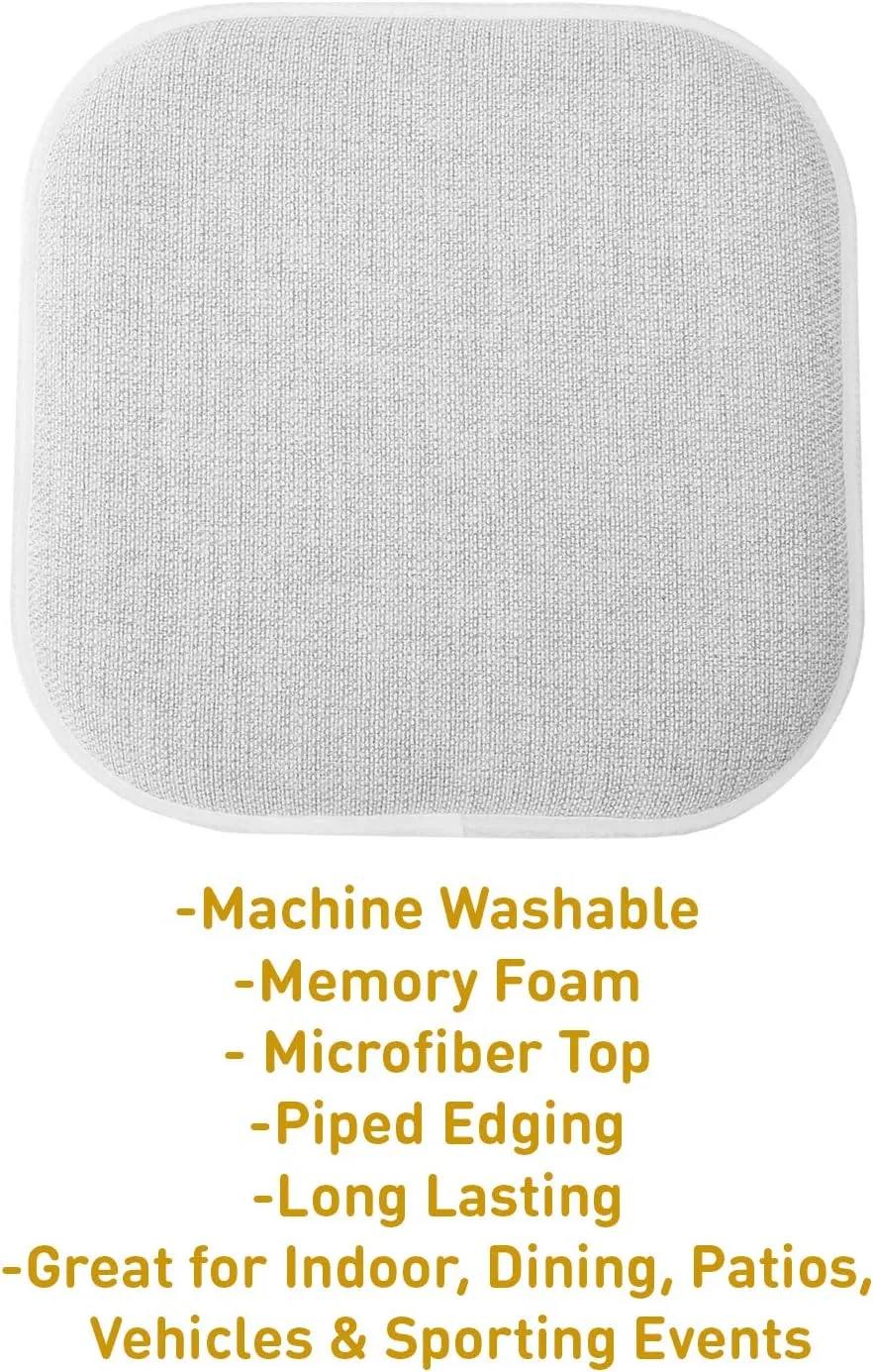 Sweet Home Collection Chair Cushion Memory Foam Pads Honeycomb Pattern Slip Non Skid Rubber Back Rounded Square 16" x 16" Seat Cover, 4 Pack, Alexis Gray/White