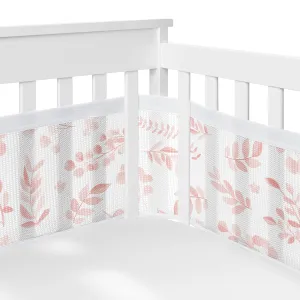 Sweet Jojo Designs   BreathableBaby Blush Pink and White Floral Leaf Girl Breathable Mesh Crib Liner Pad Baby and Infant - Boho Chic Bohemian Watercolor Botanical Flower Woodland Tropical Garden
