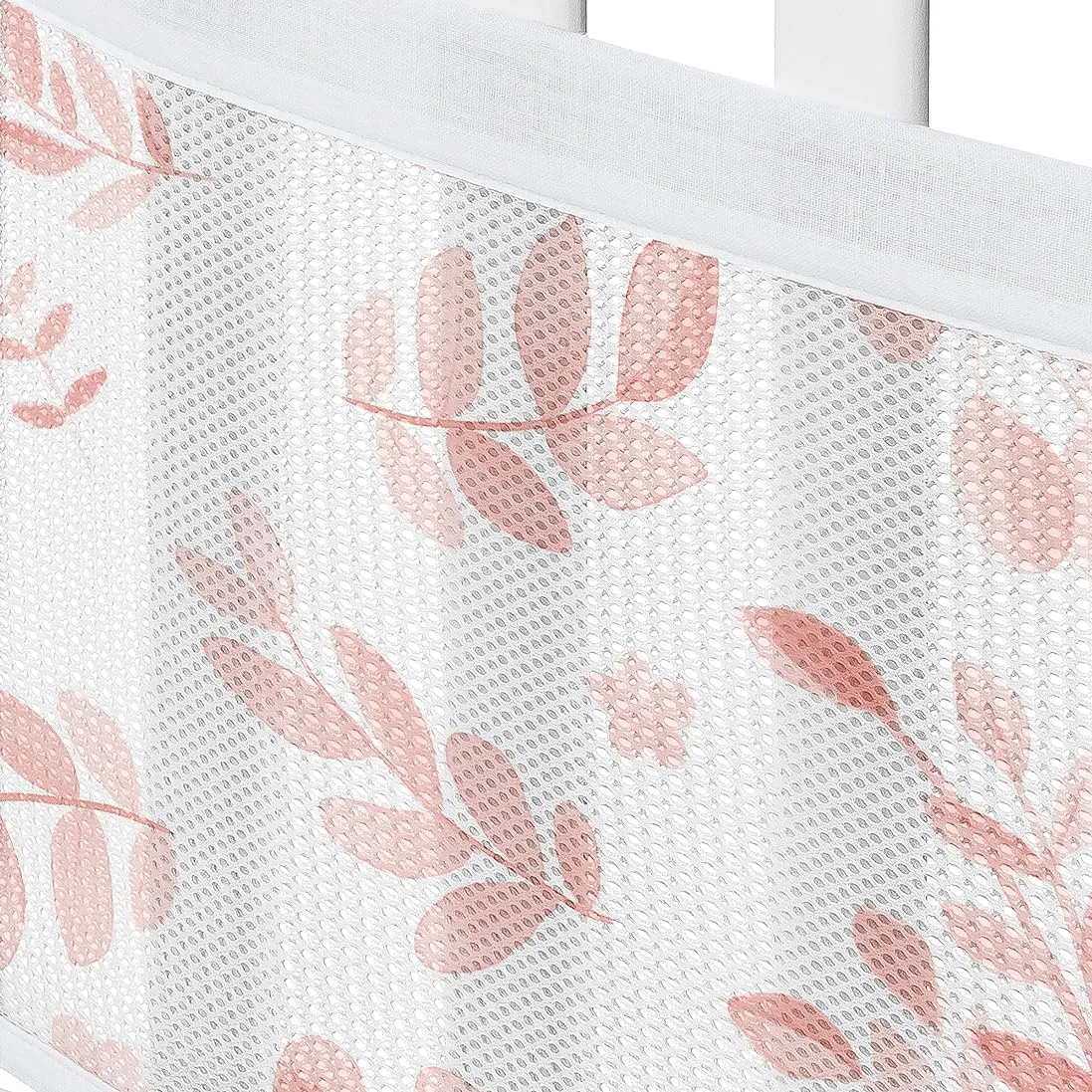 Sweet Jojo Designs   BreathableBaby Blush Pink and White Floral Leaf Girl Breathable Mesh Crib Liner Pad Baby and Infant - Boho Chic Bohemian Watercolor Botanical Flower Woodland Tropical Garden