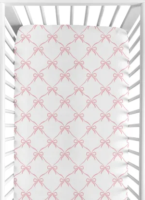 Sweet Jojo Designs Fitted Baby Crib Sheets (Pink Bows) for Girls, Infant Nursery, Toddler Bed Room - Standard Size Mattress (Blush and White Bow for The Ballerina Ballet Dancer Princess Collection)