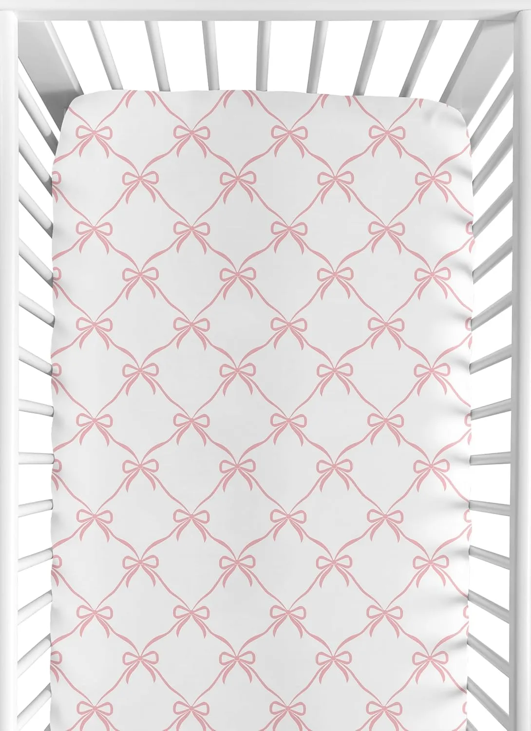 Sweet Jojo Designs Fitted Baby Crib Sheets (Pink Bows) for Girls, Infant Nursery, Toddler Bed Room - Standard Size Mattress (Blush and White Bow for The Ballerina Ballet Dancer Princess Collection)