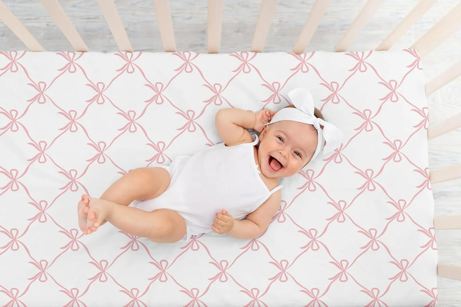 Sweet Jojo Designs Fitted Baby Crib Sheets (Pink Bows) for Girls, Infant Nursery, Toddler Bed Room - Standard Size Mattress (Blush and White Bow for The Ballerina Ballet Dancer Princess Collection)