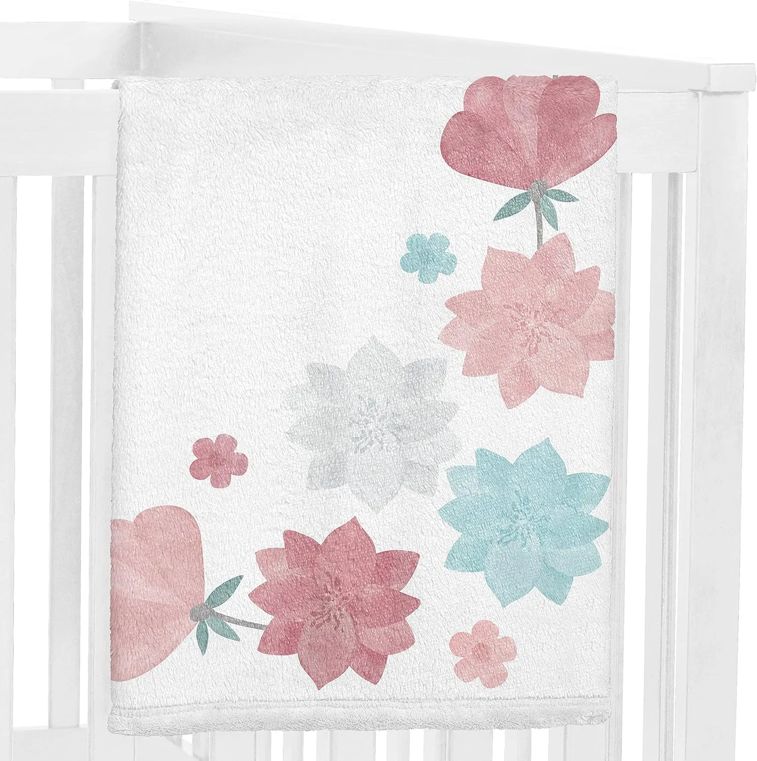 Sweet Jojo Designs Floral Rose Flower Girl Milestone Blanket Monthly Newborn First Year Growth Mat Baby Shower Memory Keepsake Gift Picture - Blush Pink Teal Aqua Grey Pop Boho Shabby Chic Watercolor