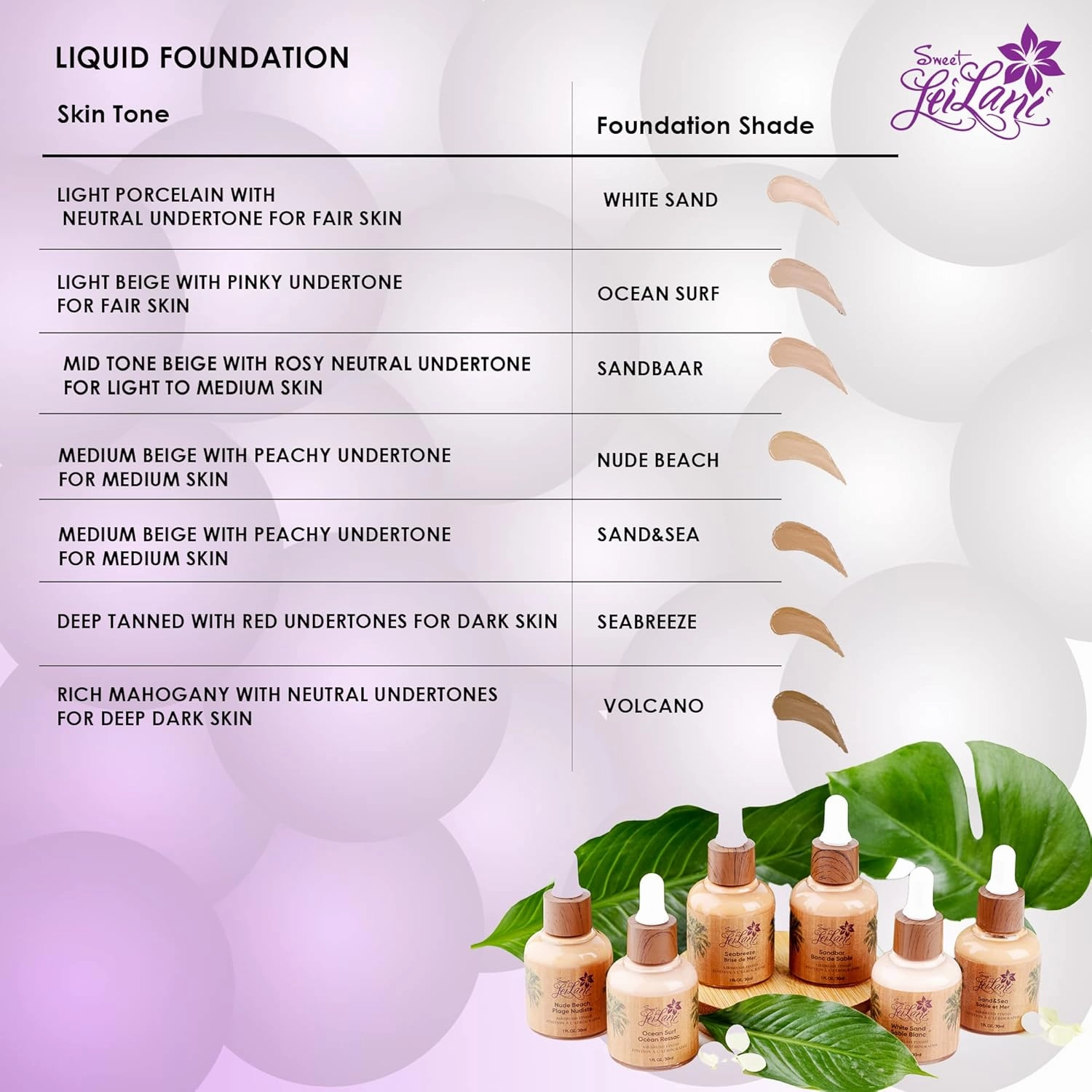 Sweet LeiLani Liquid Foundation, Waterproof Full Coverage Foundation Vegan, Cruelty-Free, 3 in 1 Makeup Foundation Liquid. No Parabens, Gluten, Fragrance (Sea Breeze)- 1 oz