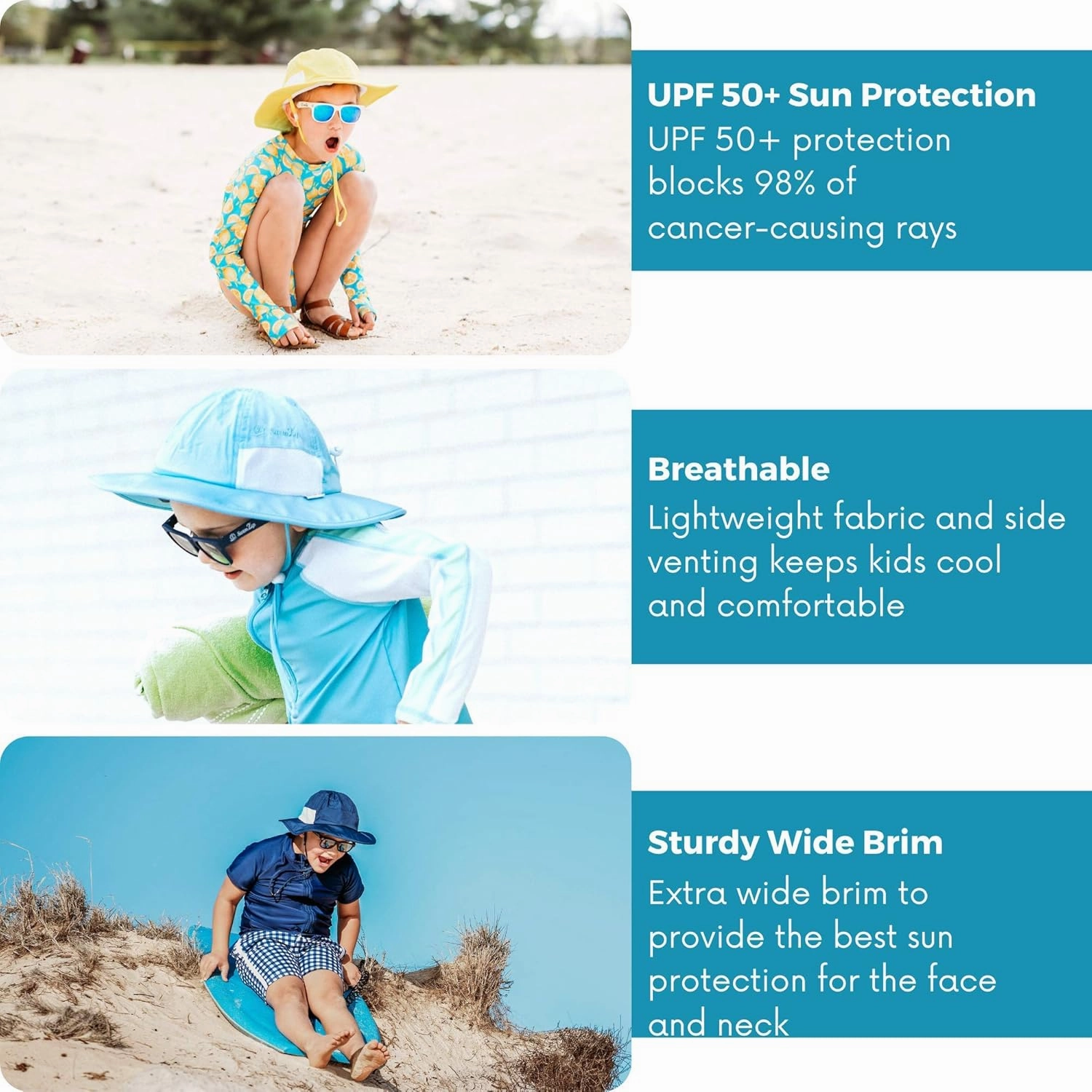 SwimZip Wide Brim Sun Hat | UPF 50  Protection for Baby, Toddler, and Kids