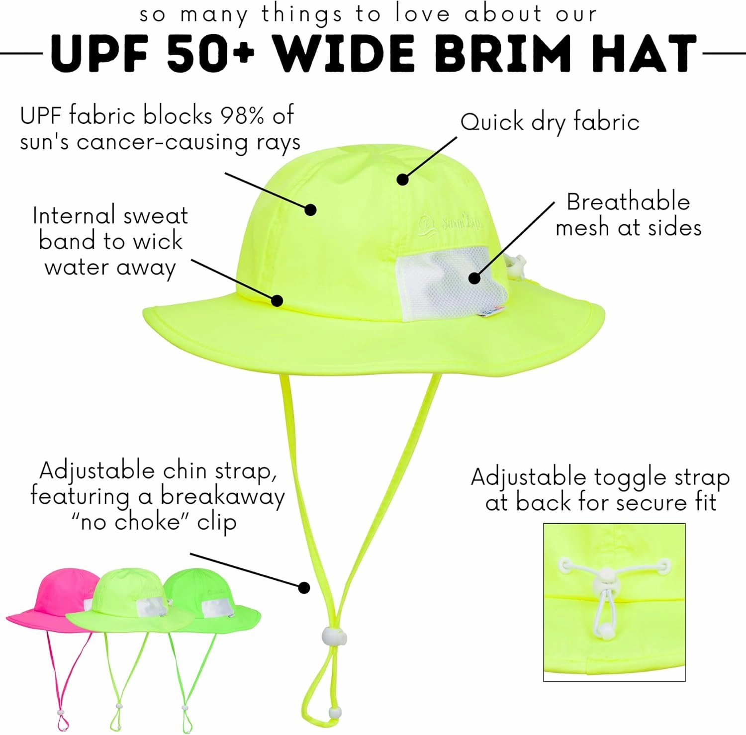 SwimZip Wide Brim Sun Hat | UPF 50  Protection for Baby, Toddler, and Kids