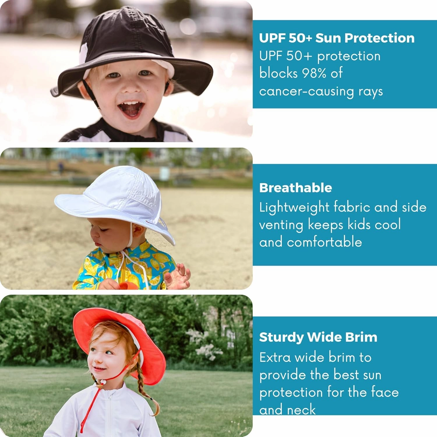 SwimZip Wide Brim Sun Hat | UPF 50  Protection for Baby, Toddler, and Kids