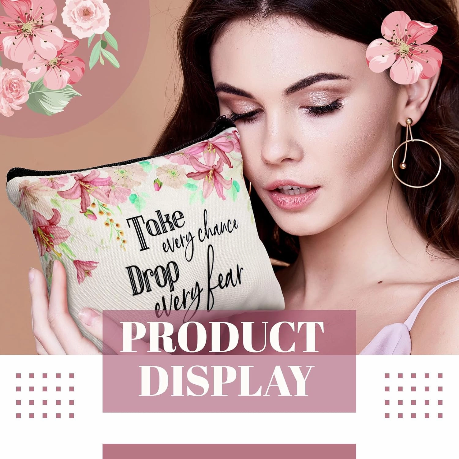 Talltalk 24 Pcs Pink Inspirational Flower Makeup Bag Toiletry Canvas Zipper Makeup Bags Cosmetic Pouch Reusable Multipurpose Organizer for CNA Week Inspirational Gifts
