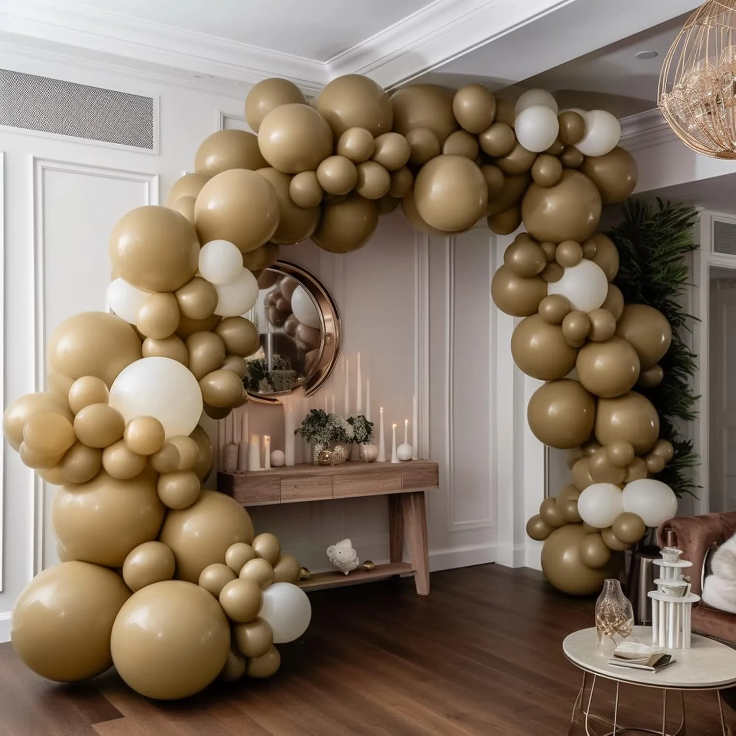 Tan Balloons Double Stuffed Arch - Neutral Tan Brown Balloons in 5In, 12In, 18In Sizes, 2 Layer Thick Boho Garland for Birthday Party