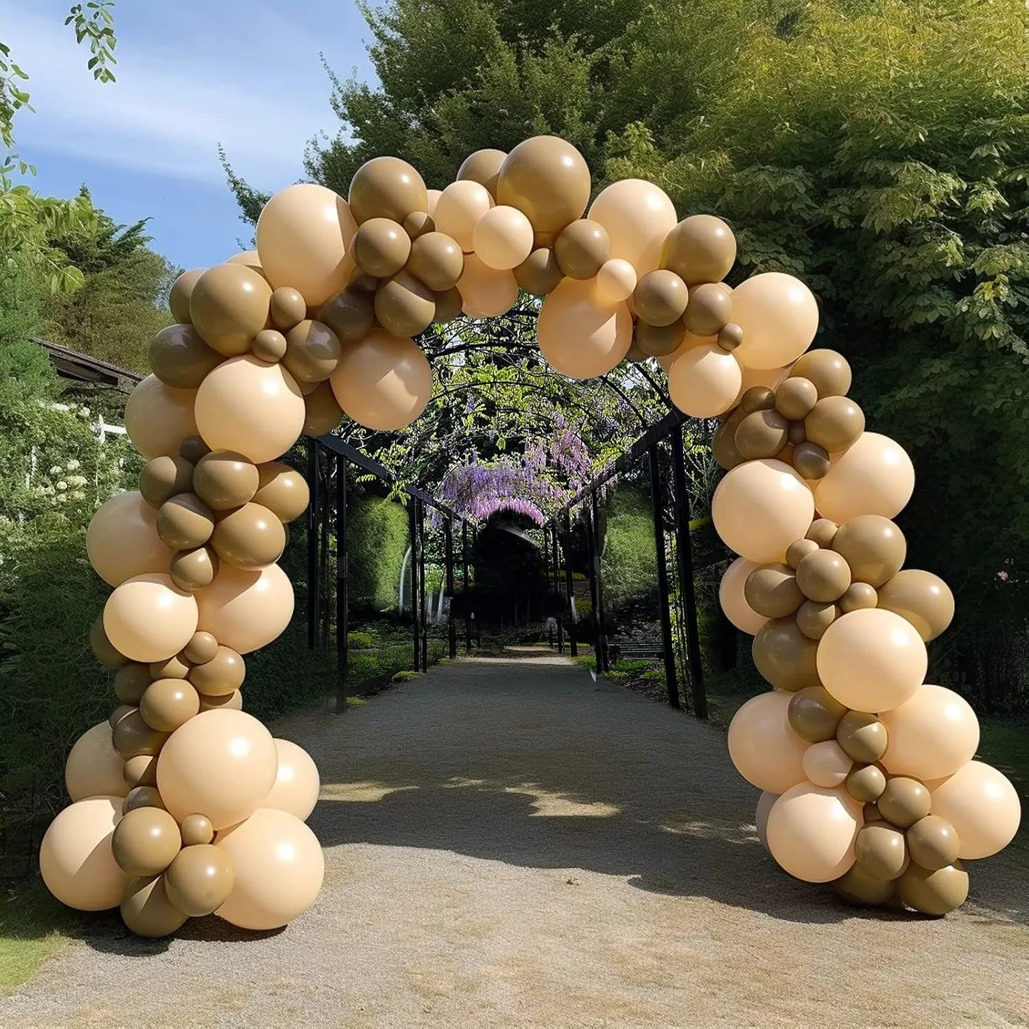 Tan Balloons Double Stuffed Arch - Neutral Tan Brown Balloons in 5In, 12In, 18In Sizes, 2 Layer Thick Boho Garland for Birthday Party