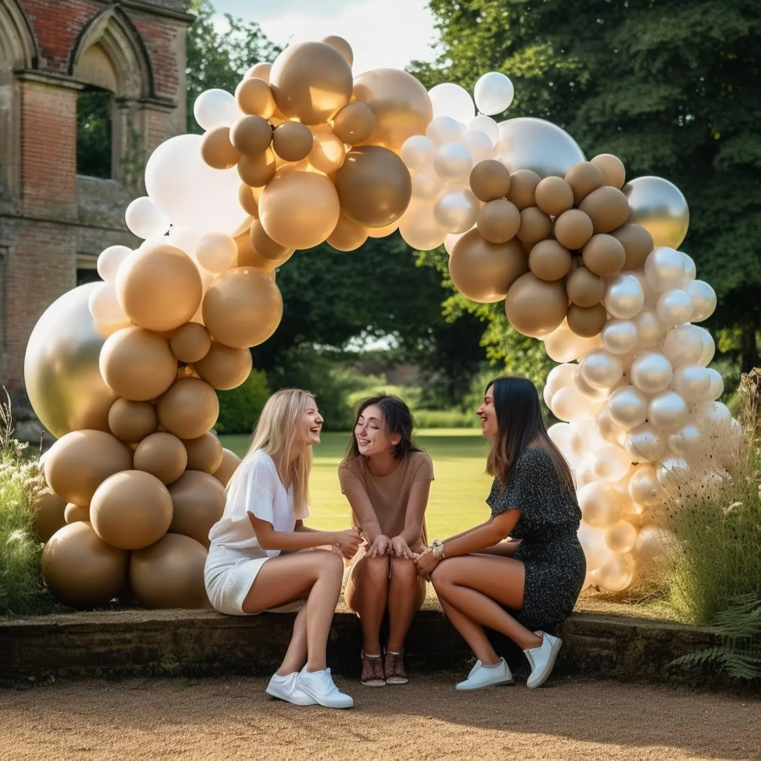 Tan Balloons Double Stuffed Arch - Neutral Tan Brown Balloons in 5In, 12In, 18In Sizes, 2 Layer Thick Boho Garland for Birthday Party