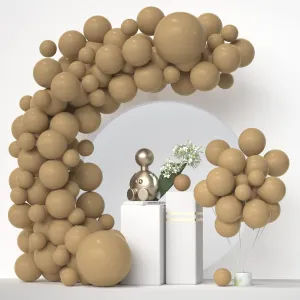 Tan Balloons Double Stuffed Arch - Neutral Tan Brown Balloons in 5In, 12In, 18In Sizes, 2 Layer Thick Boho Garland for Birthday Party