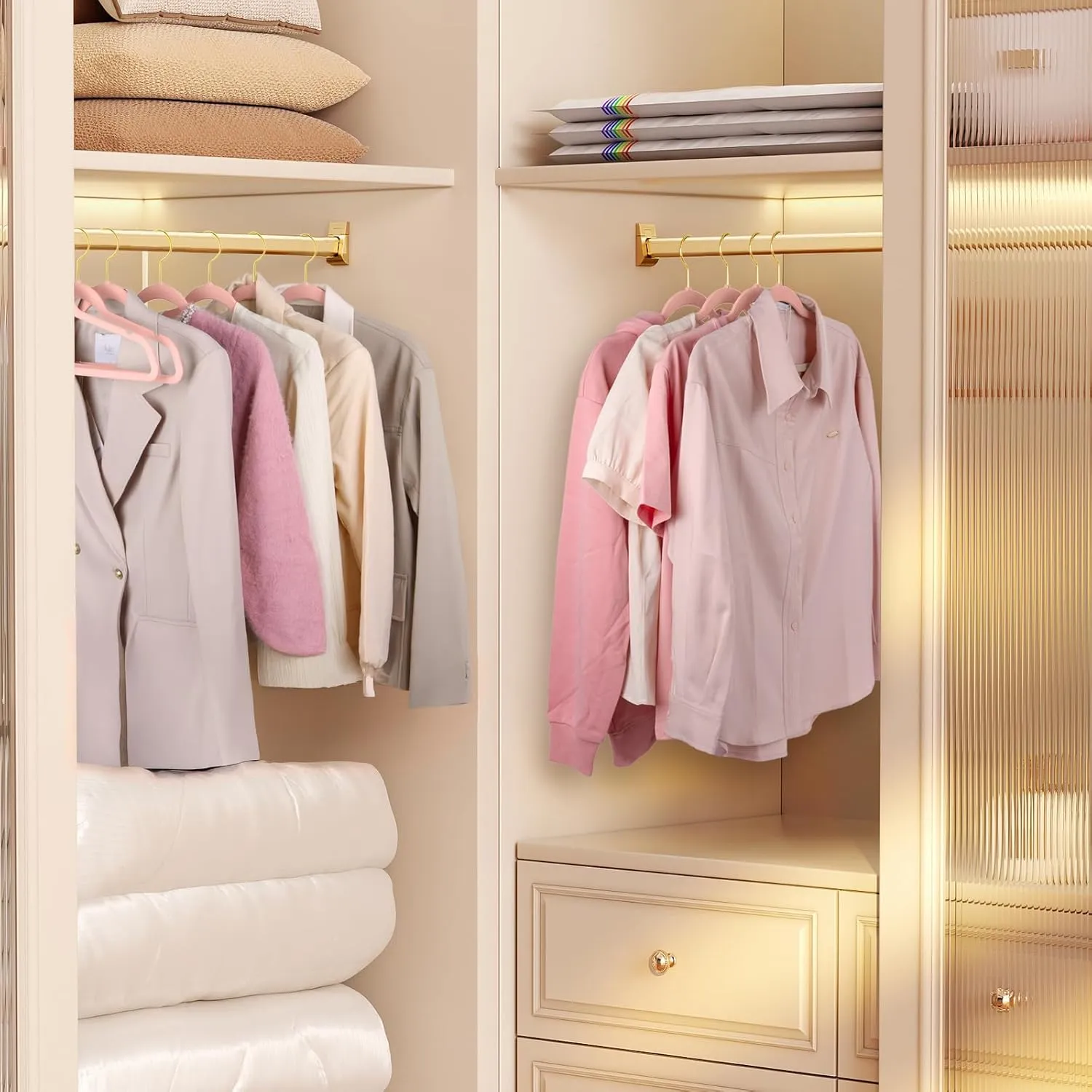 TIMMY 36-Pack Velvet Hangers with Gold Hooks - Space-Saving Non-Slip Heavy-Duty Clothes Hangers for Coats, Suits, Dresses, and Sweaters - Slim Design (Blush Pink Gold)