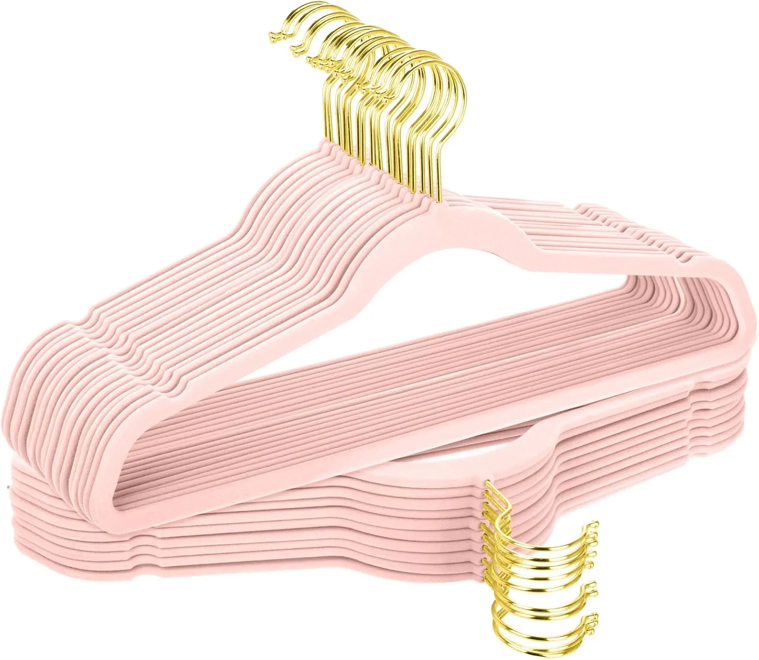 TIMMY 36-Pack Velvet Hangers with Gold Hooks - Space-Saving Non-Slip Heavy-Duty Clothes Hangers for Coats, Suits, Dresses, and Sweaters - Slim Design (Blush Pink Gold)