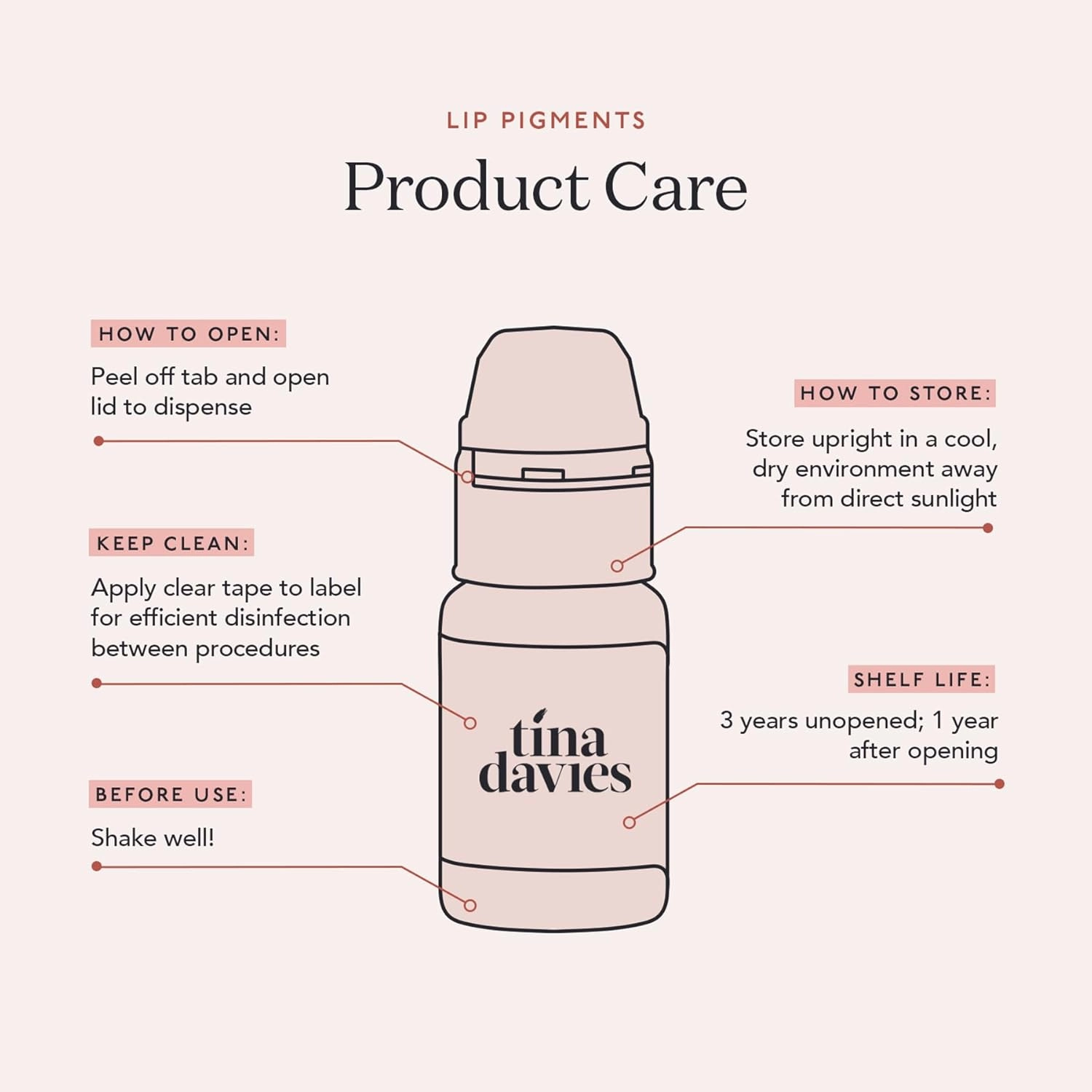 Tina Davies Professional Envy & Lust Lip Pigments - Permanent Lip Makeup - Colors Heal True to Tone - High Retention - Lust Perfect Pink, 1/2oz/15ml Bottle
