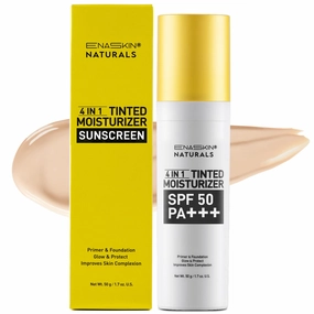 Tinted Moisturizer Sunscreen SPF 50: Enaskin Naturals 4-in-1 Mineral Face Cream with Zinc Oxide - Hydrating & Broad Spectrum UV Protection Makeup for Sensitive Skin, Lightweight, 1.7 oz