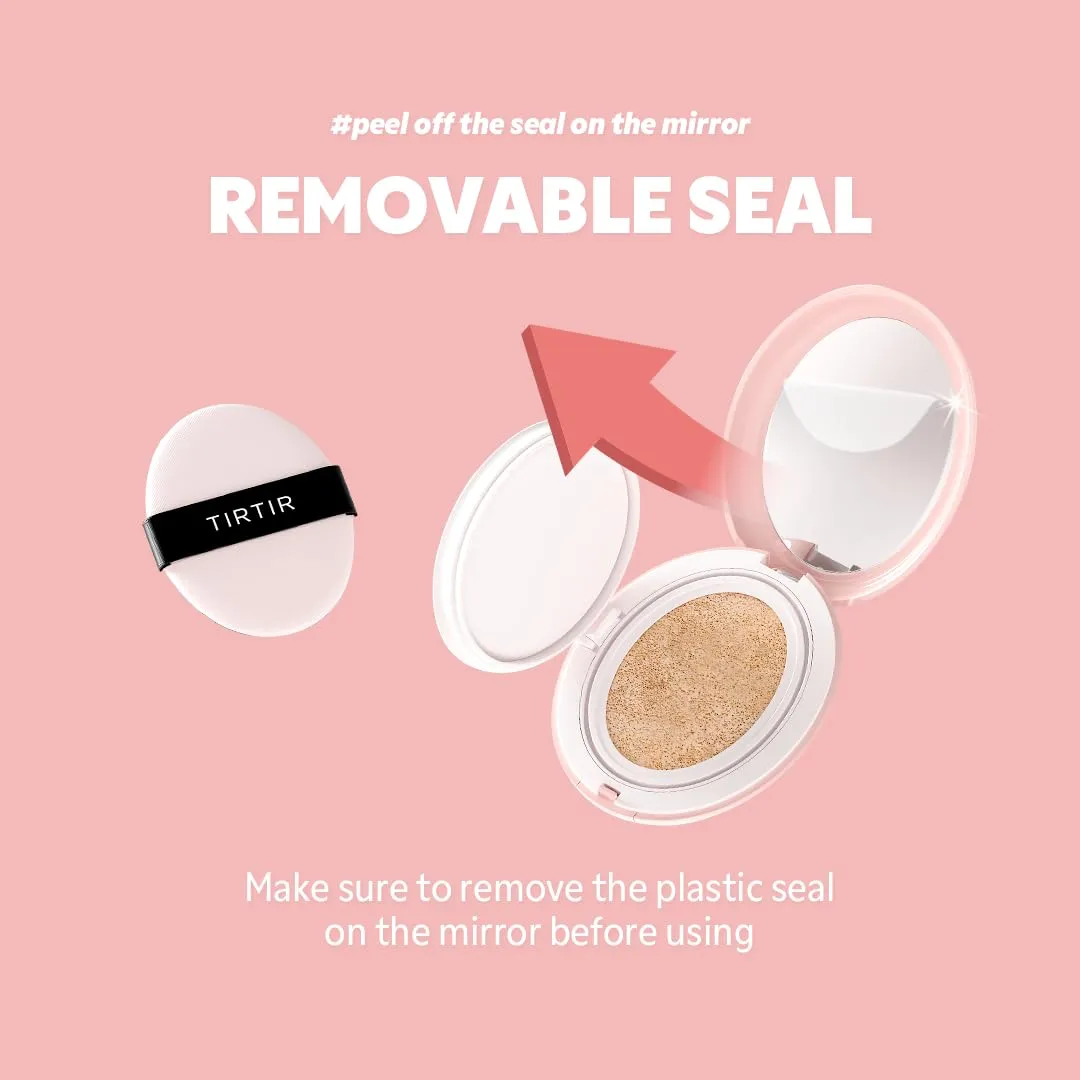 TIRTIR Mask Fit All Cover Pink Cushion Foundation | High coverage, Velvety Matte Finish, Lightweight, Flawless, Corrects Redness, Korean Cushion (#21C Cool Ivory, Full Size, 0.63 Fl Oz)