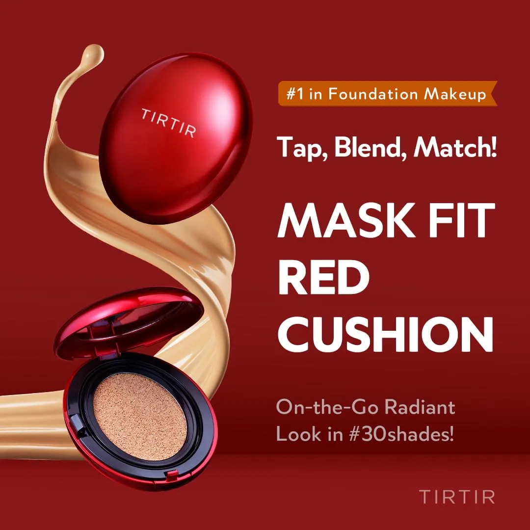TIRTIR Mask Fit Red Cushion Foundation | Full coverage, Weightless, Skin fit, Satin Glow Finish, Korean Makeup, beauty, Tattoo cover up, Buildable (#24N Latte, 0.63 Fl Oz)