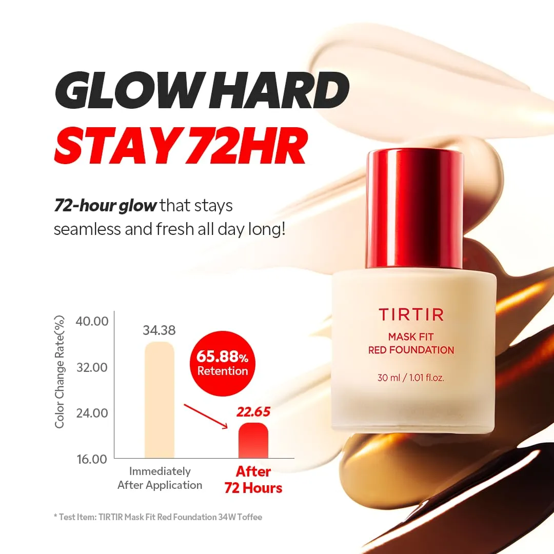 TIRTIR Mask Fit Red FoundationㅣLong Lasting Flawless Coverage, Energy Essence, Lightweight, Hydrating, Pore-Blurring, Breathable Satin Finish, Makeup, Radiant Skin, #21N Ivory, 1.01 Fl Oz