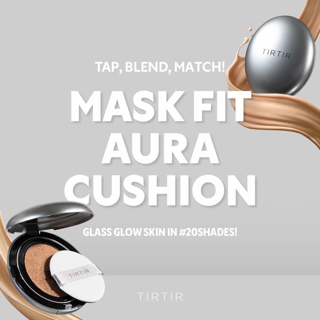 TIRTIR Mask Fit Aura Silver Cushion Foundation | Semi-glow Finish, Natural Coverage, Moisturizing, Lightweight, Korean cushion foundation (#33N Macchiato, Full Size, 0.63 Fl Oz)