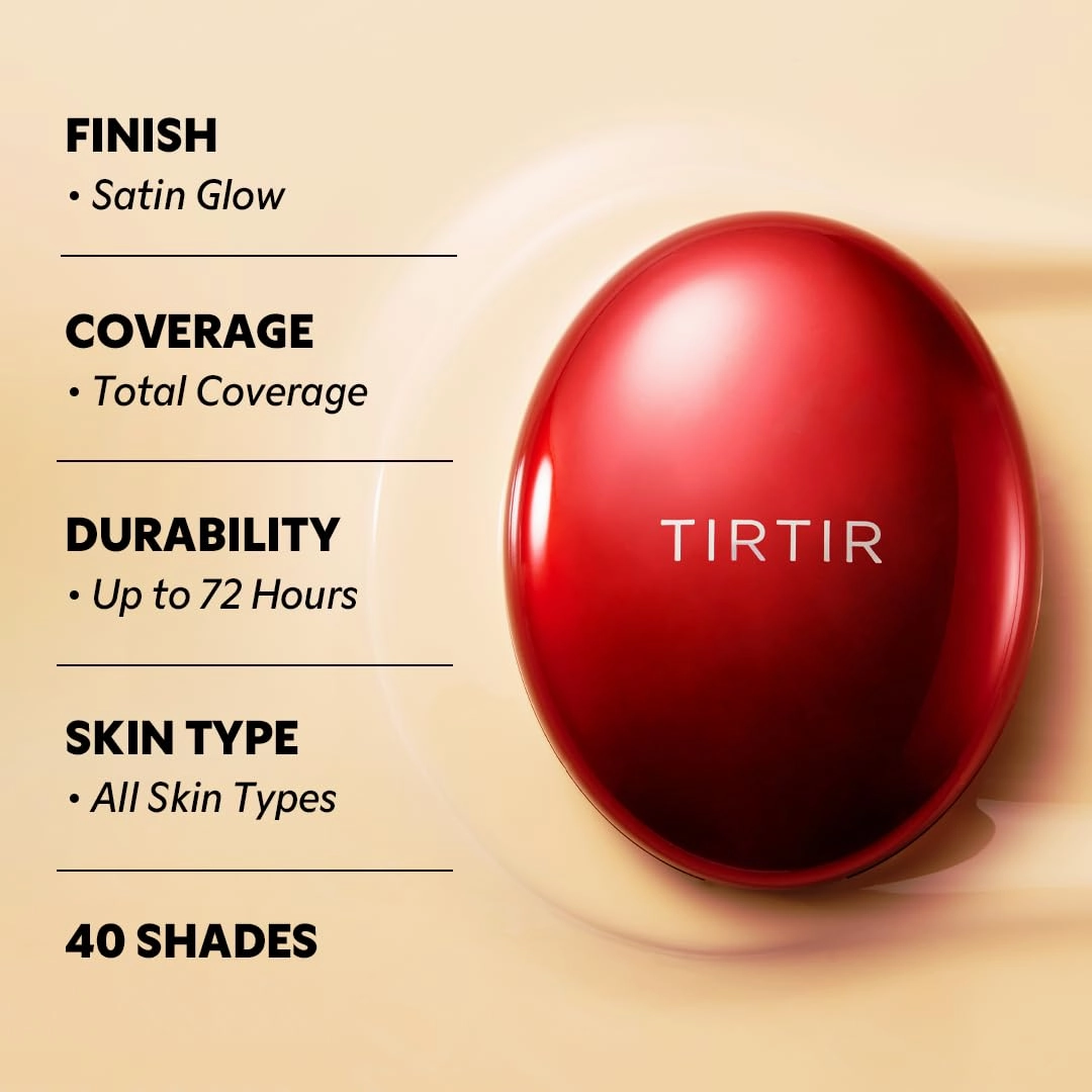 TIRTIR Mask Fit Red Cushion Foundation | Full coverage, Weightless, Skin fit, Satin Glow Finish, Korean Makeup, beauty, Tattoo cover up, Buildable (#13N Fair Ivory, 0.63 Fl Oz)
