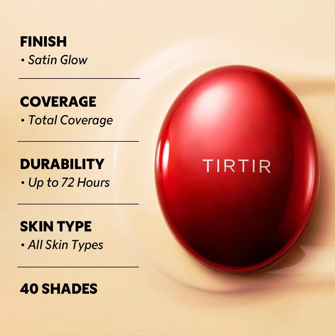 TIRTIR Mask Fit Red Cushion Foundation | Full coverage, Weightless, Skin fit, Satin Glow Finish, Korean Makeup, beauty, Tattoo cover up, Buildable (#30N Rich Honey, 0.63 Fl Oz)