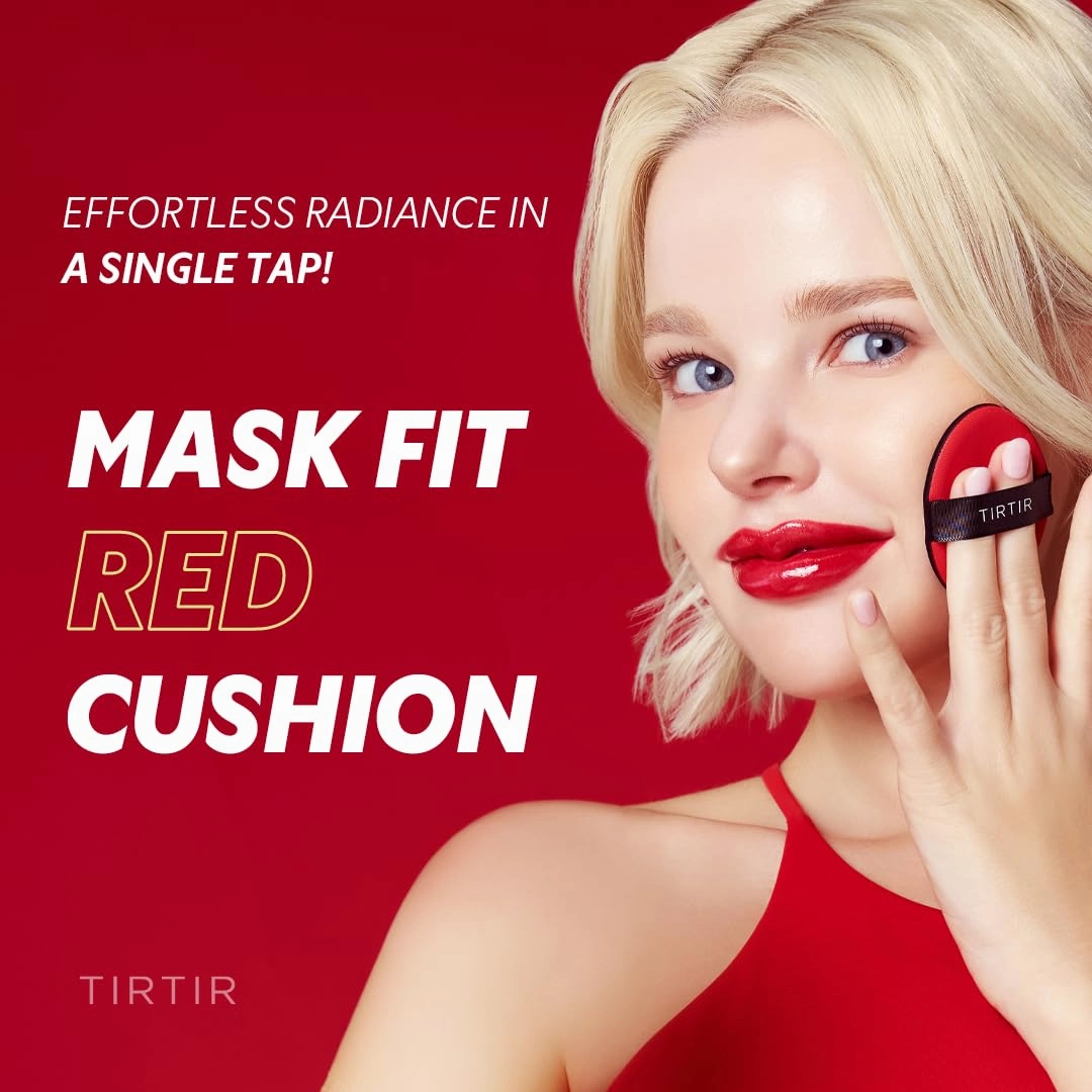 TIRTIR Mask Fit Red Cushion Foundation | Full coverage, Weightless, Skin fit, Satin Glow Finish, Korean Makeup, beauty, Tattoo cover up, Buildable (#30N Rich Honey, 0.63 Fl Oz)