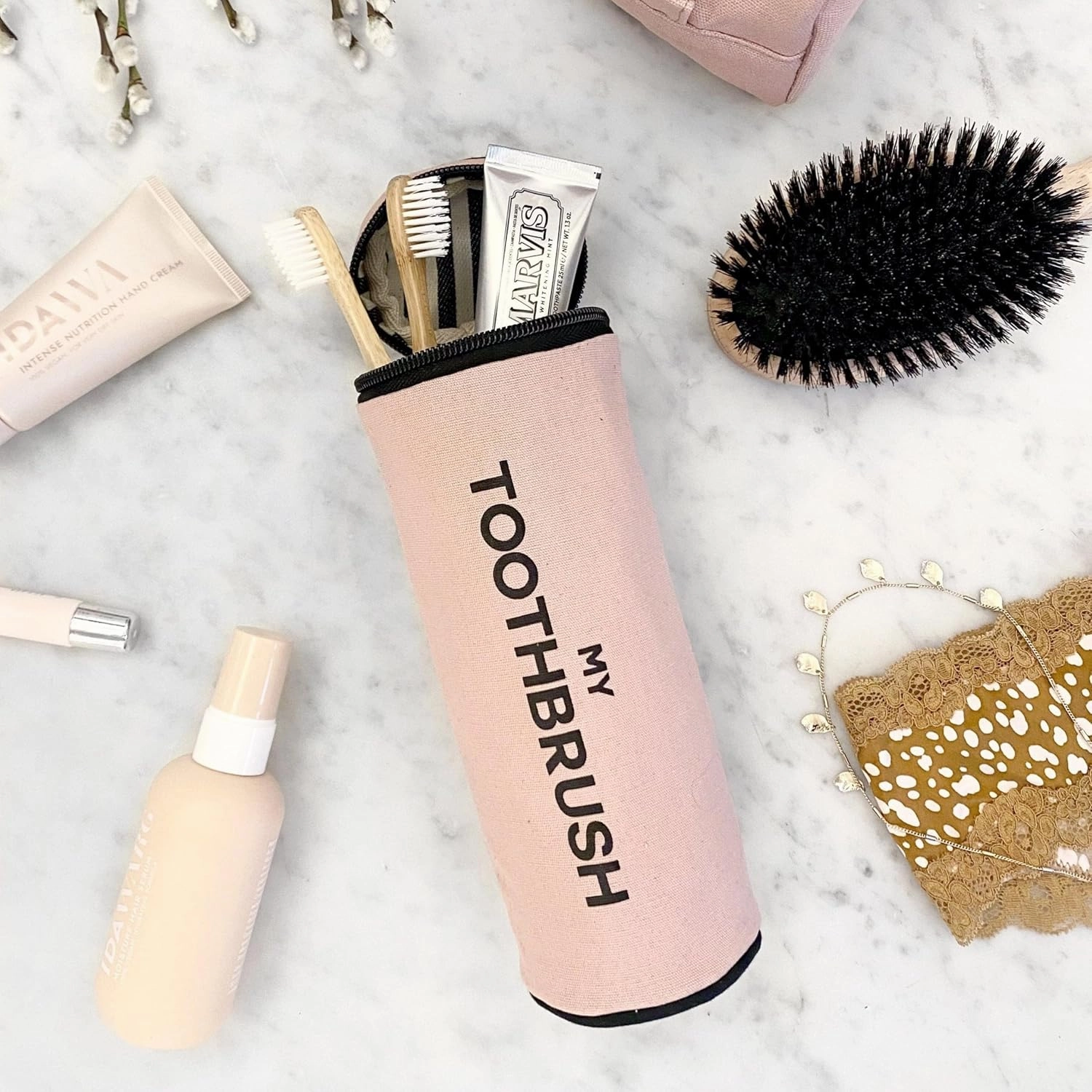 Toothbrush Case for Travel | Toothbrush and Toothpaste Travel Bag | Small Toiletry Pouch for Traveling | Electric Tooth Brush Holder Men & Women | Pink/Blush